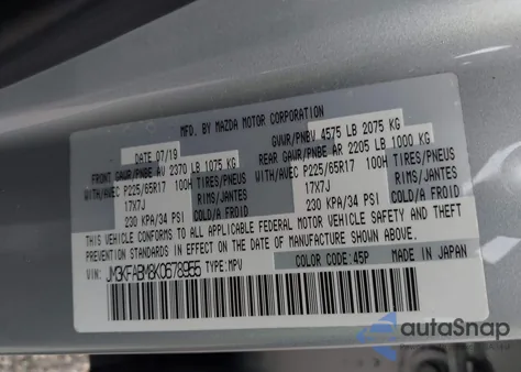 2019 Mazda Cx-5 Sport from USA, damaged, VIN JM3KFABM8K0678955